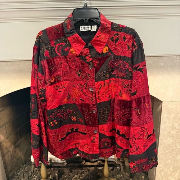 Chico's Black and Red Silk Blend blazer size XL - Picture 1 of 4